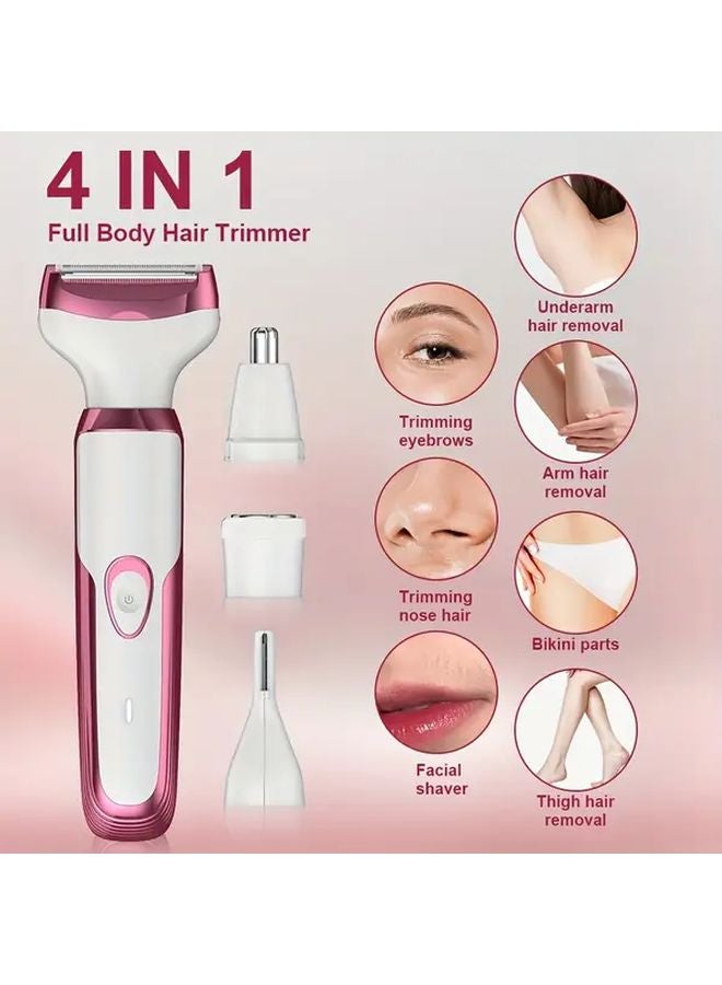 Pink 4 In 1 Women Trimmer Body Nose Eyebrow Razor USB Portable Gift - Image 5